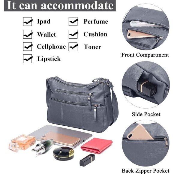 🆕 Volganik Rock PU Leather Shoulder Bag Women Grey Soft Pocketbooks Purse - Picture 6 of 7